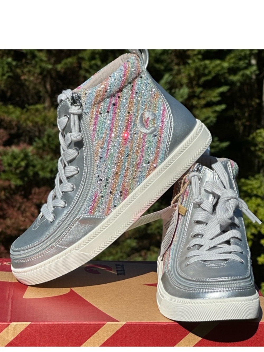 NEW Billy Youth Classic Lace Up Side Zipper Casual Sneakers Sparkles Size 4